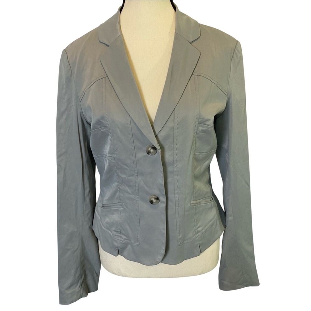 Cynthia Rowley Women's Medium Blue Gray Blazer Jacket Cotton Blend Casual